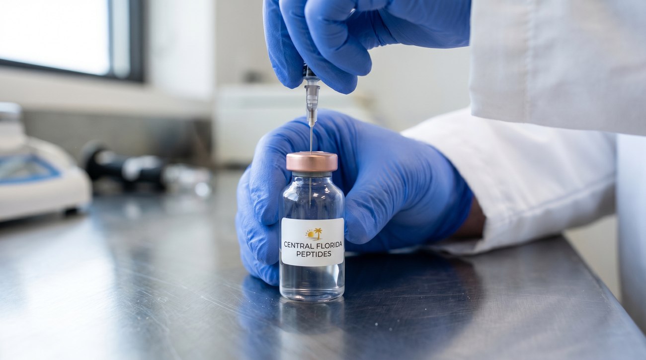 Central Florida Peptides reconstituting a peptide vial in-lab